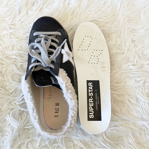 Golden Goose Superstar Sabot Sneaker Shearling Lined Black Silver Beige size 36 - Picture 12 of 16